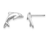 14K White Gold Polished Dolphin Charm Post Earrings